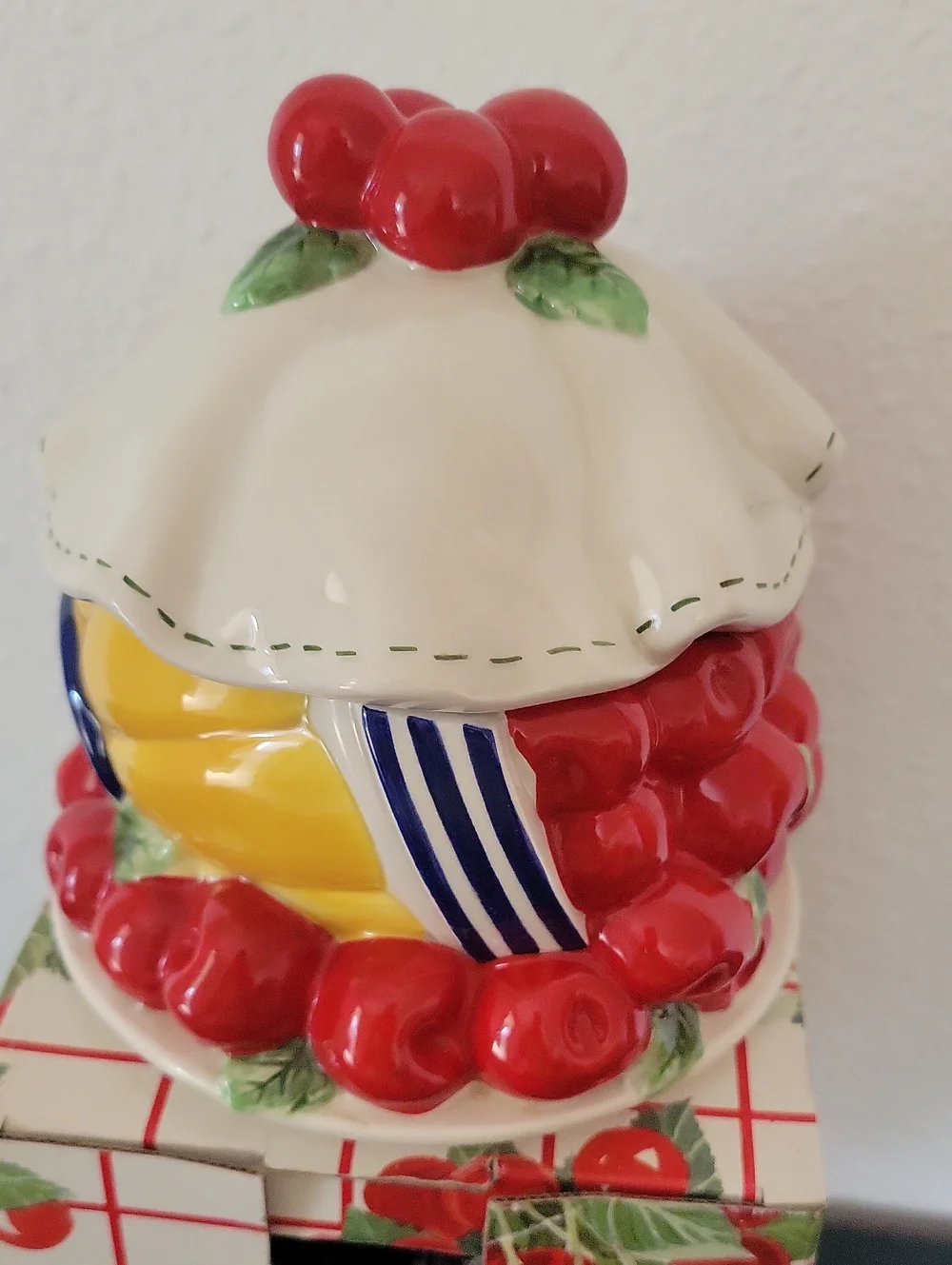 Vintage Department 56 Red Cherry Jam Jelly Jar Life Is Just A Bowl Of Cherries